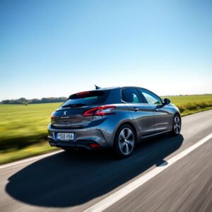 voiture peugeot 308 qui roule à pleine vitesse