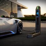 véhicule électrique en train de se recharger sur une borne électrique